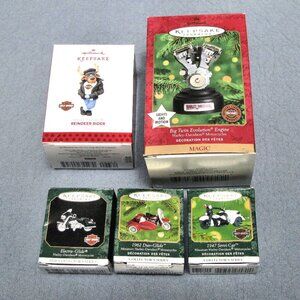 HARLEY HALLMARK,  BIG TWIN, REINDEER RIDER, 3 MINI BIKES ORNAMENTS